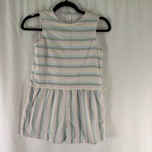 Beaufort Bonnet Romper Girls 10 White Pink Striped Sleeveless Zip Back Cotton Bl
